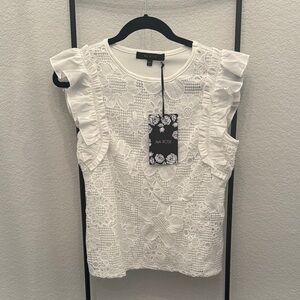 White Ruffled Cap Sleeve Embellished top